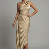 Women’s Ascot One-Shoulder Pleated Midi Dress