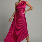 Women’s Ascot One-Shoulder Pleated Midi Dress