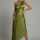 Women’s Ascot One-Shoulder Pleated Midi Dress