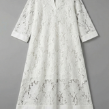 Women's Embroidered Midi Dress – Elegant Lace Detail & Relaxed Everyday Fit