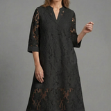 Women's Embroidered Midi Dress – Elegant Lace Detail & Relaxed Everyday Fit