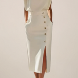 Elegant Midi Dress with Button Detail and Side Slit