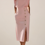 Elegant Midi Dress with Button Detail and Side Slit