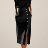 Elegant Midi Dress with Button Detail and Side Slit