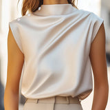 Ivy Satin Draped Fit Blouse | Stand Collar Button Detail Blouse