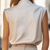 Ivy Satin Draped Fit Blouse | Stand Collar Button Detail Blouse