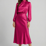 Women's Elegant High-Waist Satin Midi Dress