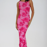 Floral Embroidered Sleeveless Evening Maxi Dress