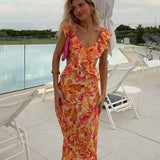 Summer Cocktail Maxi Dress with Ruffles and Florals