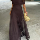 Off Shoulder Chiffon Maxi Dress