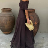 Off Shoulder Chiffon Maxi Dress