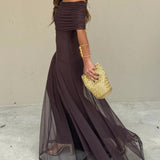 Off Shoulder Chiffon Maxi Dress