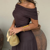 Off Shoulder Chiffon Maxi Dress