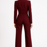 Women’s Jumpsuit – Tailored Fit – V-Neck – Long Sleeve – Wide Leg Elegant Style