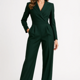Women’s Jumpsuit – Tailored Fit – V-Neck – Long Sleeve – Wide Leg Elegant Style