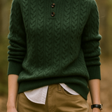 Women’s Pullover Sweatshirt – Wool Blend Cable Knit – Funnel Neck – Relaxed Fit