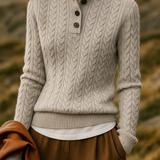 Women’s Pullover Sweatshirt – Wool Blend Cable Knit – Funnel Neck – Relaxed Fit