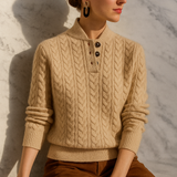 Women’s Pullover Sweatshirt – Wool Blend Cable Knit – Funnel Neck – Relaxed Fit
