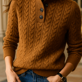 Women’s Pullover Sweatshirt – Wool Blend Cable Knit – Funnel Neck – Relaxed Fit