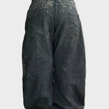 Black American Retro High Street Wide Legs Boyfriend Jeans