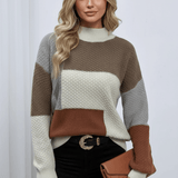 Ailani – Women’s Relaxed Fit Textured Patchwork Knit Sweatshirt