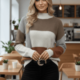 Ailani – Women’s Relaxed Fit Textured Patchwork Knit Sweatshirt