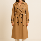 Camille Women’s Double Breasted Trench Coat with Belted Waist - Classic Fit
