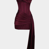 Burgundy Y2K Satin Asymmetrical Sleeveless Mini Dress