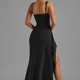 Women’s Elegant Bodycon Slip Maxi Dress with Leg Split and Open Back