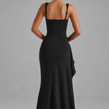 Women’s Elegant Bodycon Slip Maxi Dress with Leg Split and Open Back