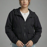 Women’s Black Cropped Spring Jacket Lightweight Hooded Casual Outerwear