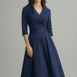 Women’s Ascot Elegant Wrap Midi Dress with Flared Skirt