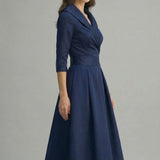 Women’s Ascot Elegant Wrap Midi Dress with Flared Skirt