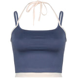 Vintage Blue Contrast Colour Mock Two-Piece Camisole