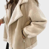 Classic Oversize Vegan Fur Suede Jacket with Lapel Collar