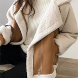 Classic Oversize Vegan Fur Suede Jacket with Lapel Collar