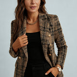 Women's Plaid Check Double-Breasted Blazer