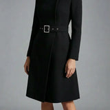 Women's High Neck Asymmetric Front Belted Spring Coat