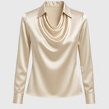 Sylvie | Luxurious Shiny Blouse with Pleated Neckline