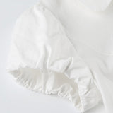 White Vintage Slim Waist V Neck Short Sleeve Shirt