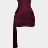 Burgundy Y2K Satin Asymmetrical Sleeveless Mini Dress