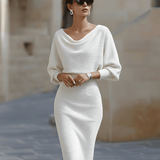 Charlotte | Women's Draped Batwing Sleeve Midi Elegant Dress