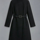 Women's High Neck Asymmetric Front Belted Spring Coat