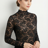 Women’s Tailored High-Neck Long Sleeve Floral Lace Blouse