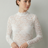 Women’s Tailored High-Neck Long Sleeve Floral Lace Blouse