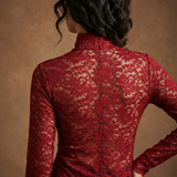 Women’s Tailored High-Neck Long Sleeve Floral Lace Blouse