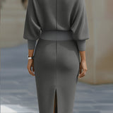 Charlotte | Women's Draped Batwing Sleeve Midi Elegant Dress