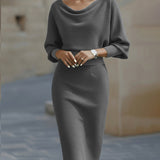Charlotte | Women's Draped Batwing Sleeve Midi Elegant Dress
