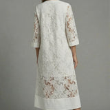 Women's Embroidered Midi Dress – Elegant Lace Detail & Relaxed Everyday Fit