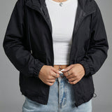 Women’s Black Cropped Spring Jacket Lightweight Hooded Casual Outerwear